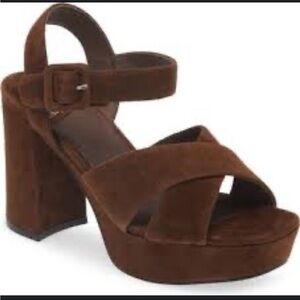 New Jeffery Campbell Amma Platform Slingback Sandal Suede Chocolate Brown